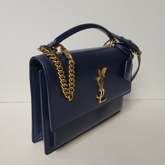 ❌SOLD❌SAINT LAURENT Blue Leather Medium Sunset Shoulder bag/Crossbody. - Picture 12 of 15